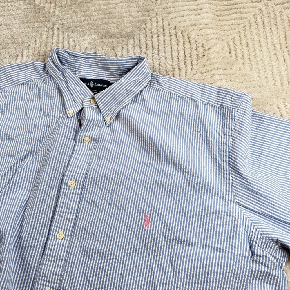 Ralph Lauren Button Down Mens 2XLT Seersucker Short Sleeve Resort Cruise Preppy - Picture 8 of 12